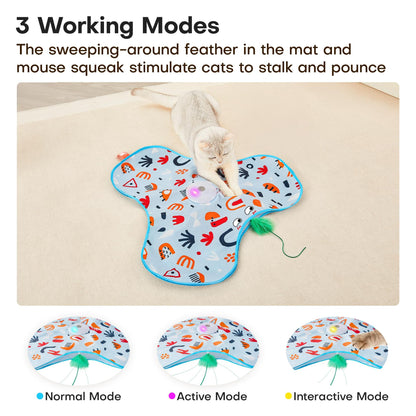 Green Interactive Cat Toys Rechargeable,Moving Concealed Feathers,Real Mouse Squeaky,Touch Activated Cat Kitten Toy Exercise Toys for Indoor Bored Adult Cats - Image 3