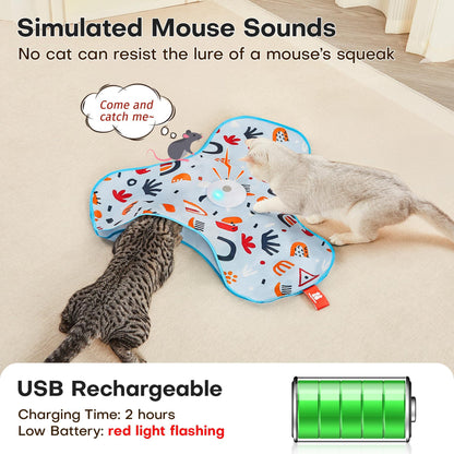 Green Interactive Cat Toys Rechargeable,Moving Concealed Feathers,Real Mouse Squeaky,Touch Activated Cat Kitten Toy Exercise Toys for Indoor Bored Adult Cats - Image 5
