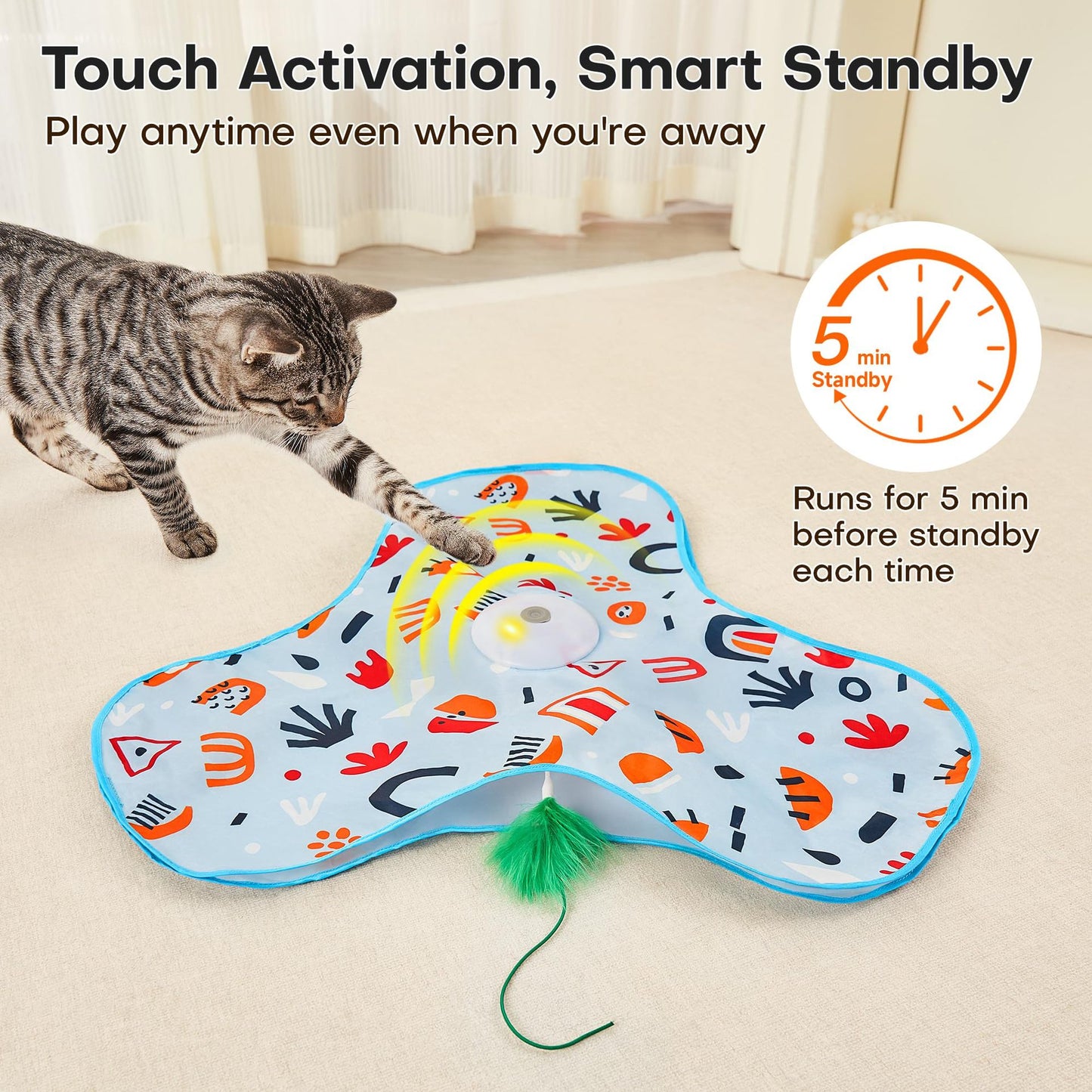 Yellow Interactive Cat Toys Rechargeable,Moving Concealed Feathers,Real Mouse Squeaky,Touch Activated Cat Kitten Toy Exercise Toys for Indoor Bored Adult Cats - Image 4