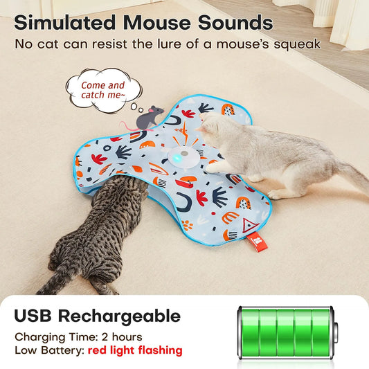 Blue Interactive Cat Toys Rechargeable,Moving Concealed Feathers,Real Mouse Squeaky,Touch Activated Cat Kitten Toy Exercise Toys for Indoor Bored Adult Cats - Image 5