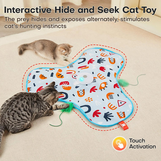 Pink Interactive Cat Toys Rechargeable,Moving Concealed Feathers,Real Mouse Squeaky,Touch Activated Cat Kitten Toy Exercise Toys for Indoor Bored Adult Cats - Image 2