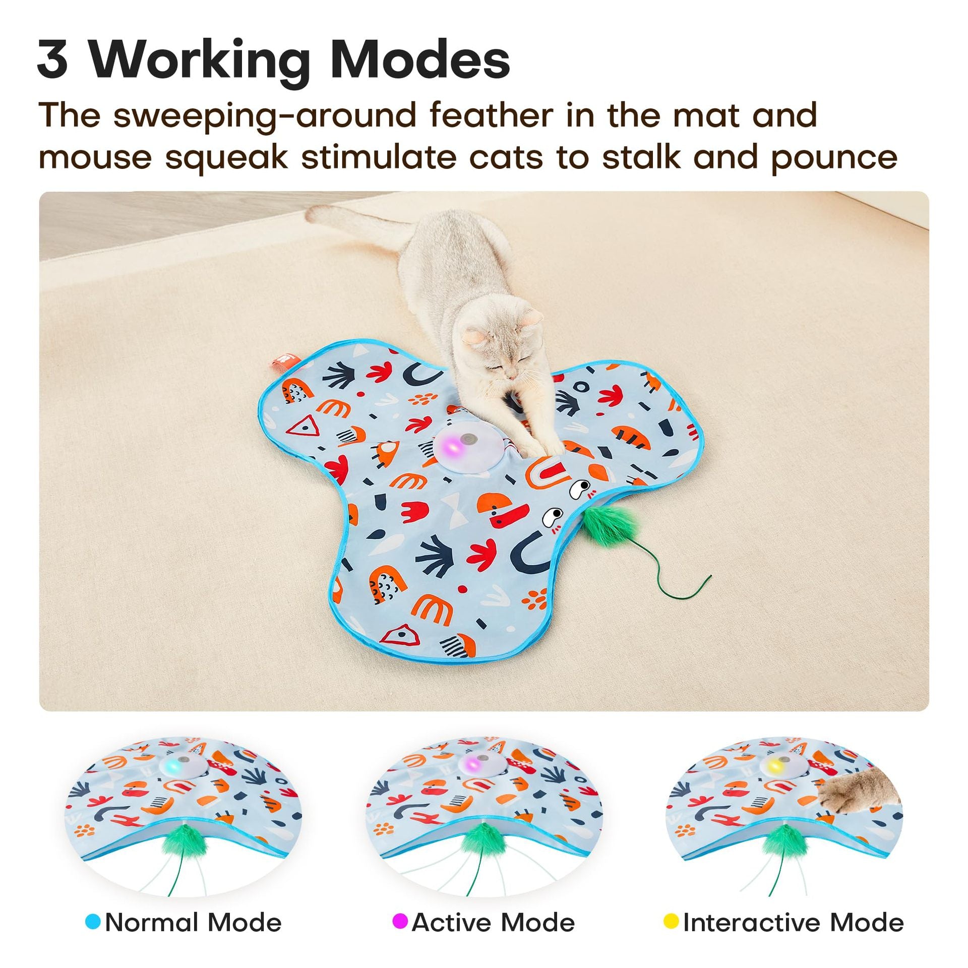 Pink Interactive Cat Toys Rechargeable,Moving Concealed Feathers,Real Mouse Squeaky,Touch Activated Cat Kitten Toy Exercise Toys for Indoor Bored Adult Cats - Image 3