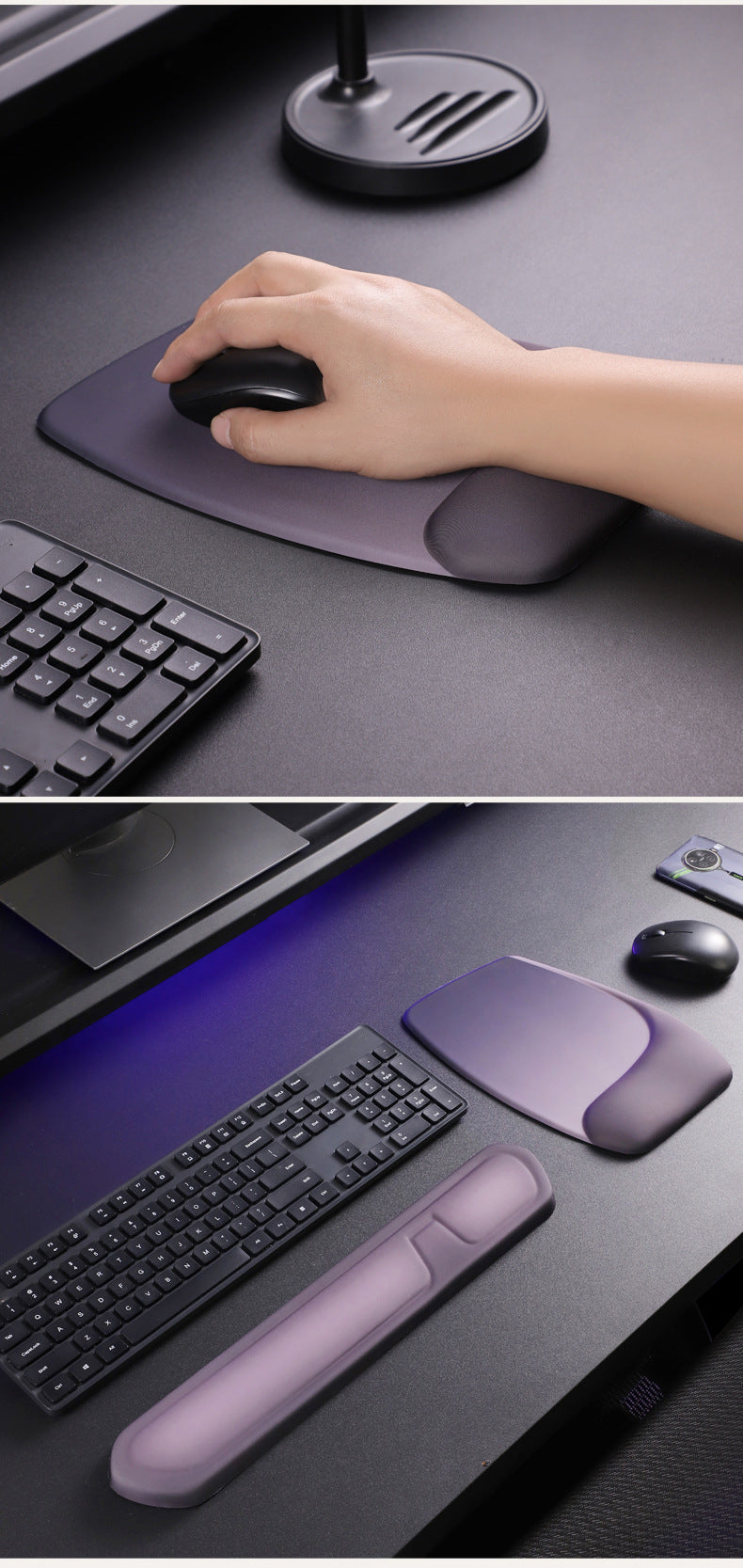 Purple Comfortable Memory Foam Wrist Rest Set – Ergonomic Mouse Pad & Keyboard Hand Support for Office and Home Use - Image 6