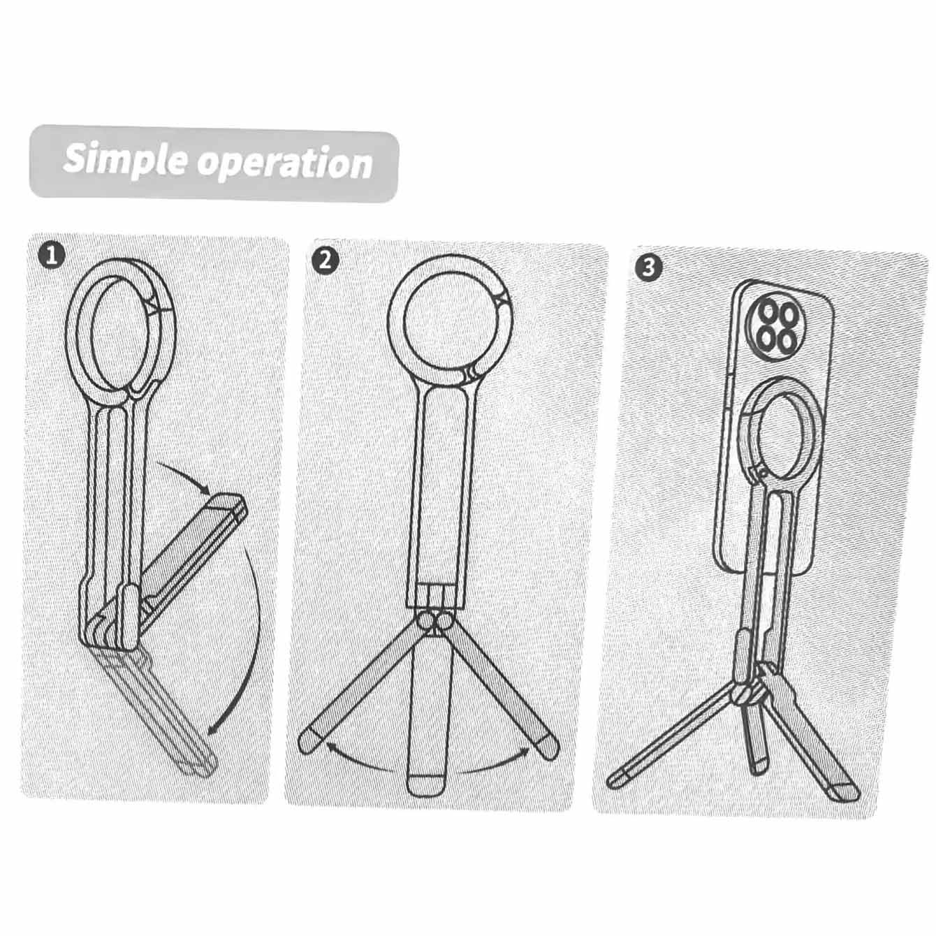 Silver Magnetic Phone Stand with Foldable Tripod & Carabiner Hook – Multi-Functional, Portable Smartphone Holder for Outdoor Use - Image 4