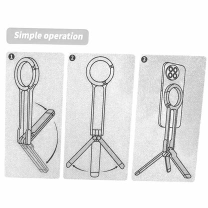 Silver Magnetic Phone Stand with Foldable Tripod & Carabiner Hook – Multi-Functional, Portable Smartphone Holder for Outdoor Use - Image 4
