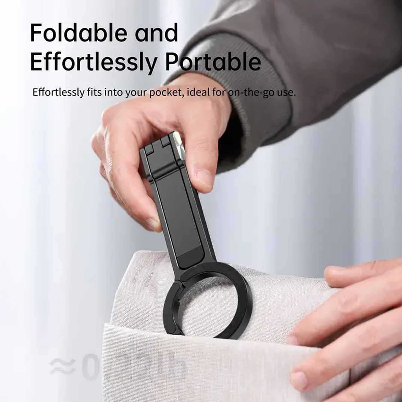 Silver Magnetic Phone Stand with Foldable Tripod & Carabiner Hook – Multi-Functional, Portable Smartphone Holder for Outdoor Use - Image 5