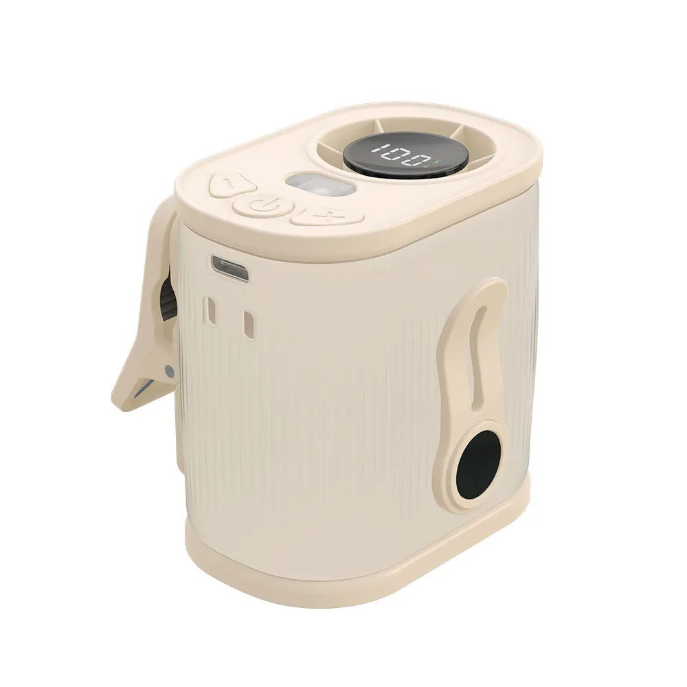Beige High-Speed Mini Clip Fan with 360° Rotation – Portable, Rechargeable & Multi-Functional Cooling Solution