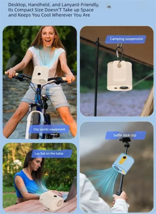 Beige High-Speed Mini Clip Fan with 360° Rotation – Portable, Rechargeable & Multi-Functional Cooling Solution - Image 3