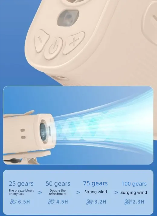 Beige High-Speed Mini Clip Fan with 360° Rotation – Portable, Rechargeable & Multi-Functional Cooling Solution - Image 4