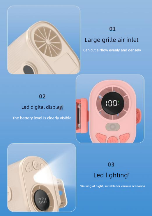 Beige High-Speed Mini Clip Fan with 360° Rotation – Portable, Rechargeable & Multi-Functional Cooling Solution - Image 6