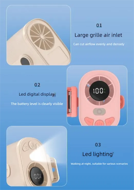 Beige High-Speed Mini Clip Fan with 360° Rotation – Portable, Rechargeable & Multi-Functional Cooling Solution - Image 6