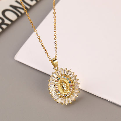 European & American Fashion Geometric Square Pendant Necklace Set – Rose Gold Plated Copper with Zirconia, 2-Piece Layered Lockbone Chain - Image 2