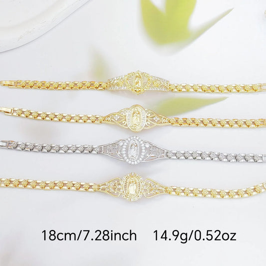 Elegant Hollow Floral Geometric Bracelet – Gold-Plated Copper Fashion Jewelry with Delicate Chain Design(R80） - Image 2