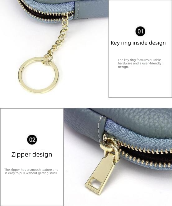 Black Stylish Mini Zipper Wallet for Women – Compact PU Coin Purse with Key Ring & Card Storage (3-Pack) - Image 4