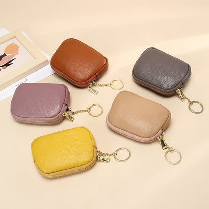 Brown Stylish Mini Zipper Wallet for Women – Compact PU Coin Purse with Key Ring & Card Storage (3-Pack) - Image 2