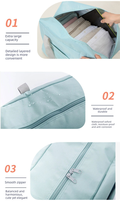 Dark Blue Foldable Travel Duffel Bag – Lightweight, Waterproof Oxford Fabric Storage Bag for Short Trips, Moving(5-Piece Set) - Image 5