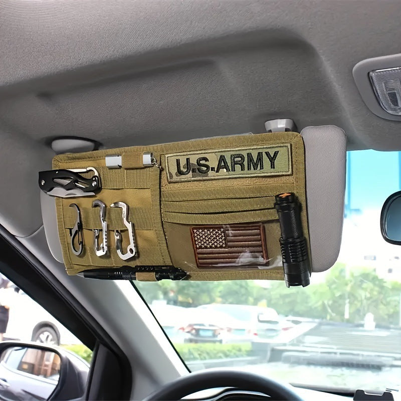 2 Pcs Khaki Car Sun Visor Organizer – Multi-Purpose Tactical Storage Bag for Tools, Cards & Gear - Image 3