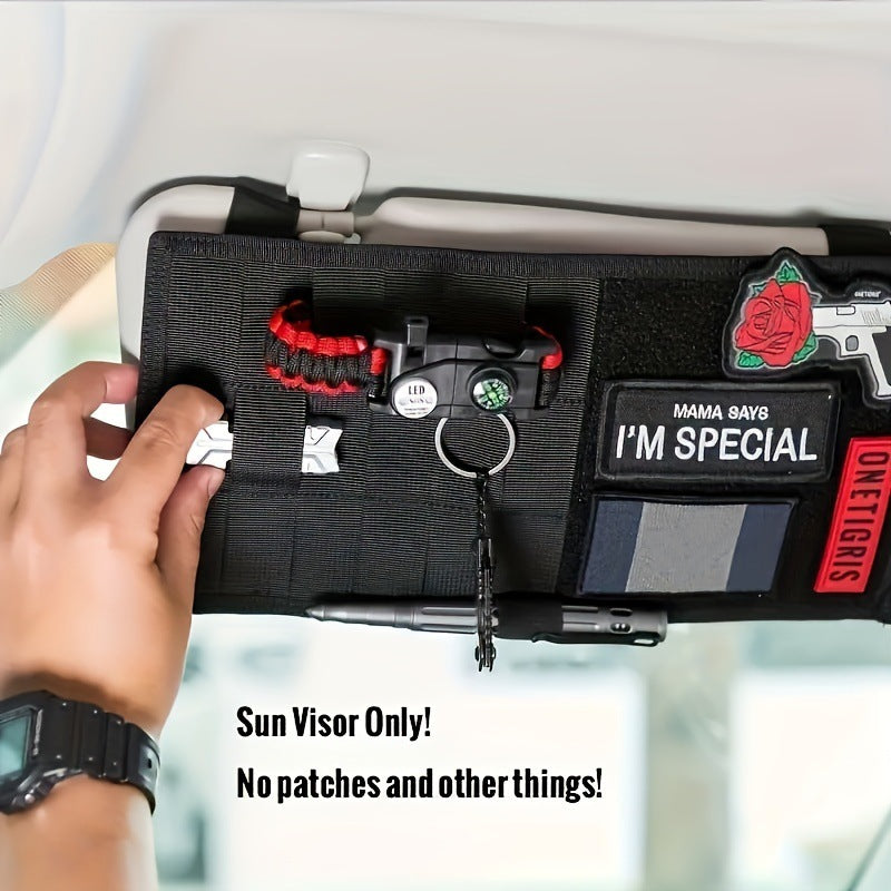 2 Pcs Khaki Car Sun Visor Organizer – Multi-Purpose Tactical Storage Bag for Tools, Cards & Gear - Image 4