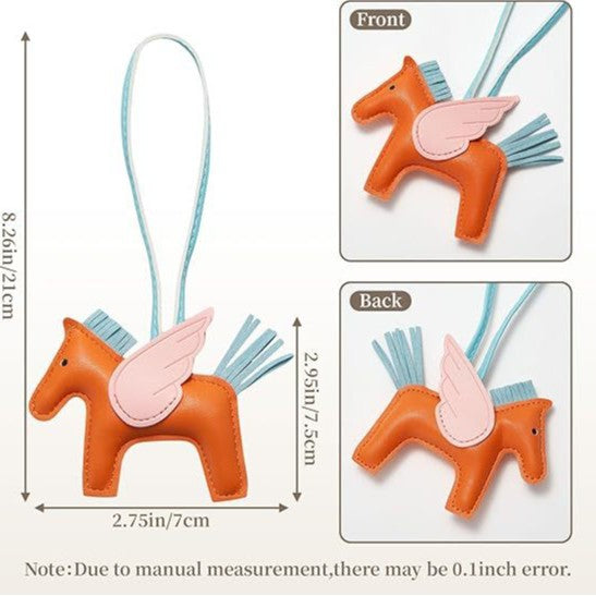 Orange PU Leather Pegasus Keychain – Cute Flying Horse Pendant with Wings and Rope, 3-Pack - Image 3