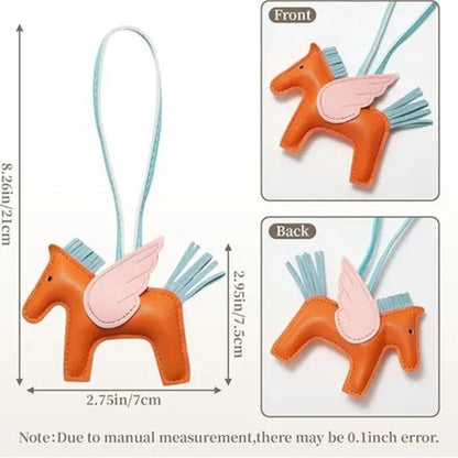 Orange PU Leather Pegasus Keychain – Cute Flying Horse Pendant with Wings and Rope, 3-Pack - Image 3