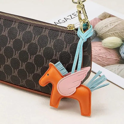 Red PU Leather Pegasus Keychain – Cute Flying Horse Pendant with Wings and Rope, 3-Pack - Image 4