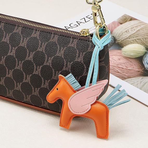 Black and White PU Leather Pegasus Keychain – Cute Flying Horse Pendant with Wings and Rope, 3-Pack - Image 4