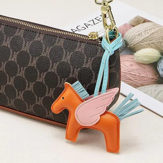 Black and White PU Leather Pegasus Keychain – Cute Flying Horse Pendant with Wings and Rope, 3-Pack - Image 4