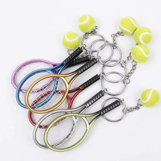 Red Simulation Tennis Racket Keychain – Mini Tennis Racket and Ball Pendant, 3-Pack - Image 4