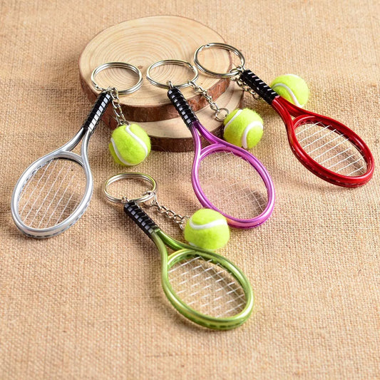 Grey Simulation Tennis Racket Keychain – Mini Tennis Racket and Ball Pendant, 3-Pack - Image 2