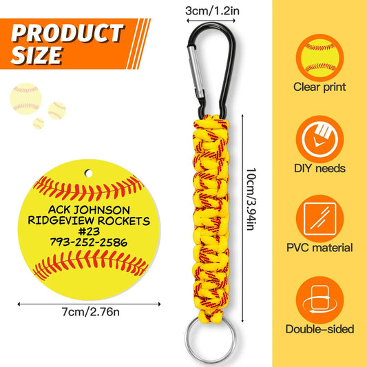 Yellow DIY Baseball Keychain – Acrylic Ball Pendant with Nylon Rope, 2-Pack - Image 2