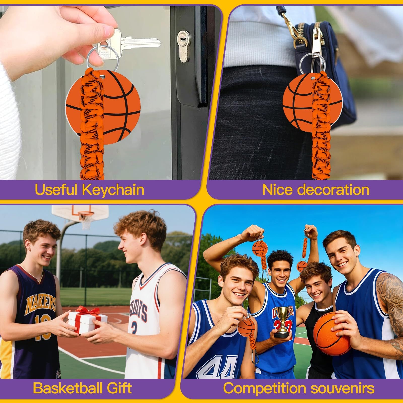 Brown DIY Basketball Keychain – Acrylic Ball Pendant with Nylon Rope, 2-Pack - Image 2