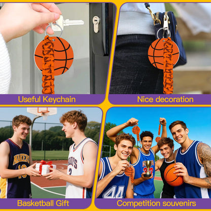Brown DIY Basketball Keychain – Acrylic Ball Pendant with Nylon Rope, 2-Pack - Image 2