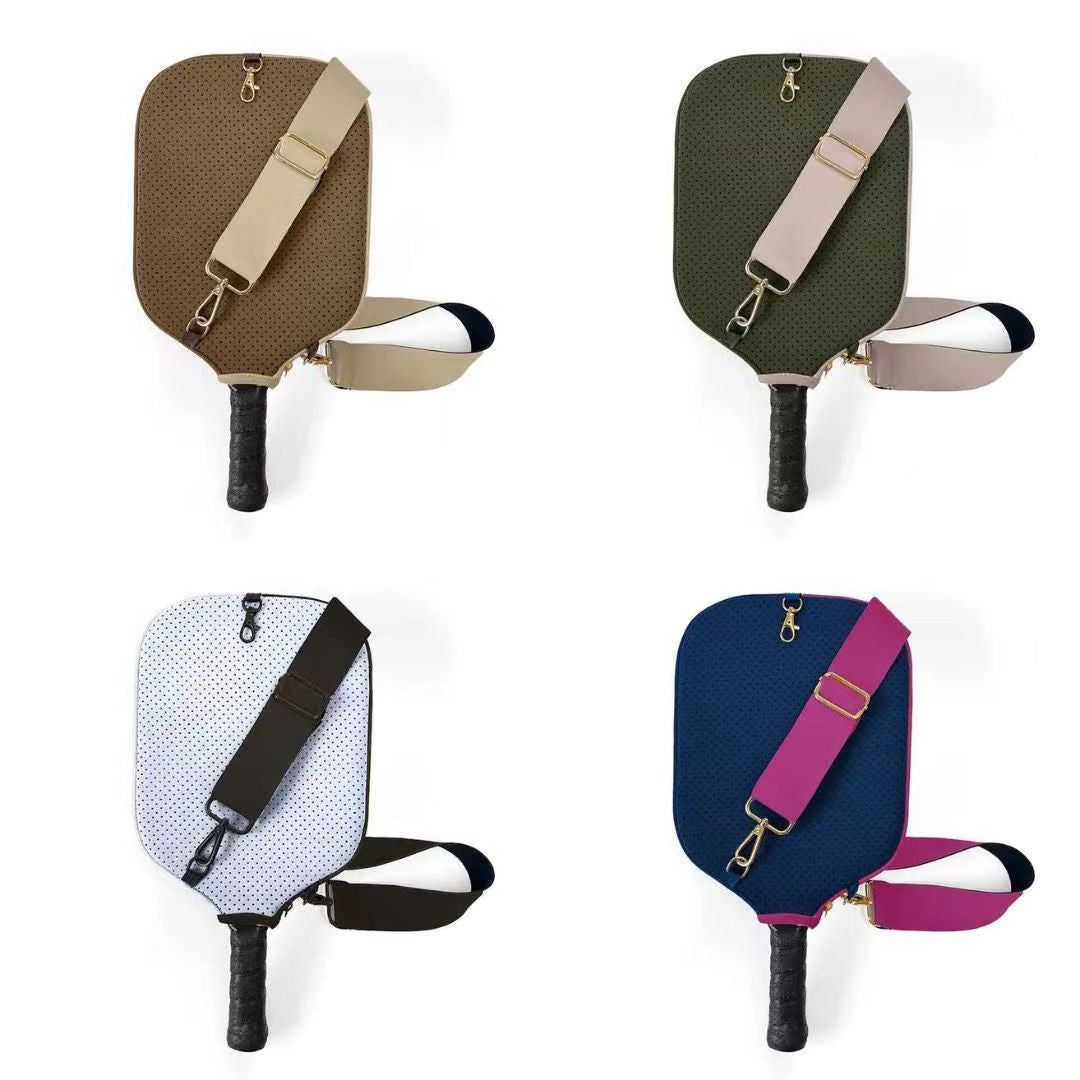 Dark khaki Neoprene Pickleball Paddle Cover – Waterproof Side Pocket Design, Shoulder Bag Style - Image 2