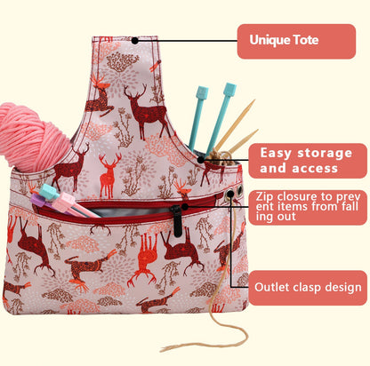 Colourful Knitting Storage Tote Bag – Colorful Geometric Triangles Craft Organizer with Zippered Pockets - Image 4