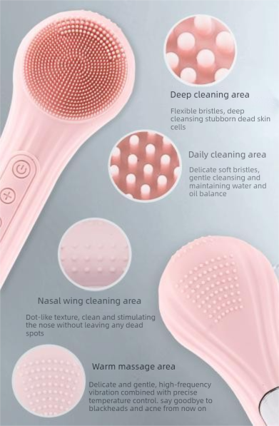 Purple Multi-Functional Silicone Facial Cleansing Brush – Ultrasonic & Heat Infusion Beauty Device - Image 3