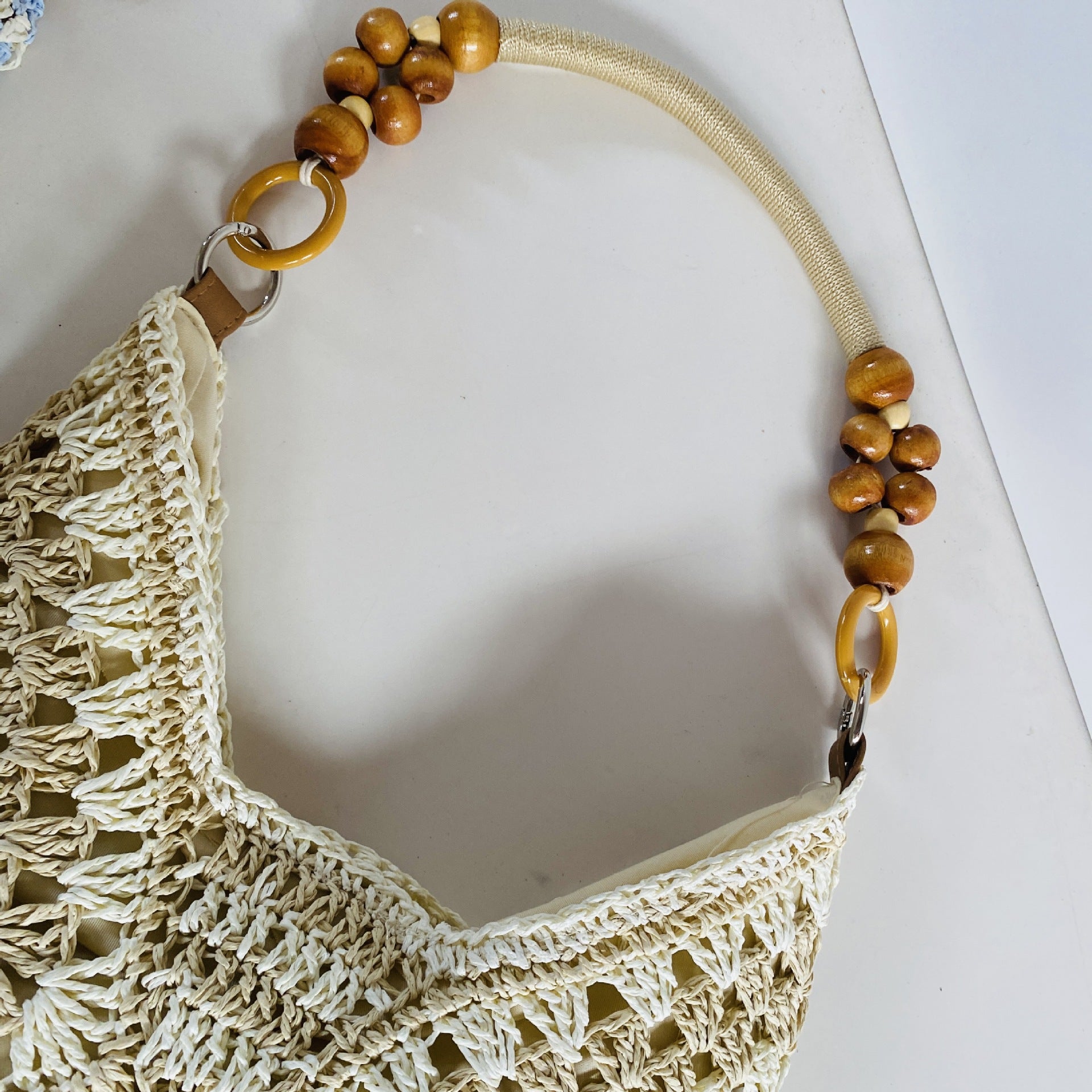 Beige Stylish Hand-Woven Paper Rope Bag – Boho Crochet Tote for Summer & Travel - Image 3