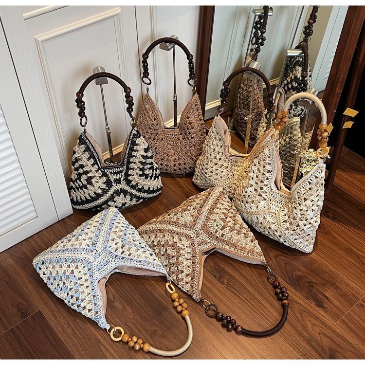Brown Stylish Hand-Woven Paper Rope Bag – Boho Crochet Tote for Summer & Travel - Image 2