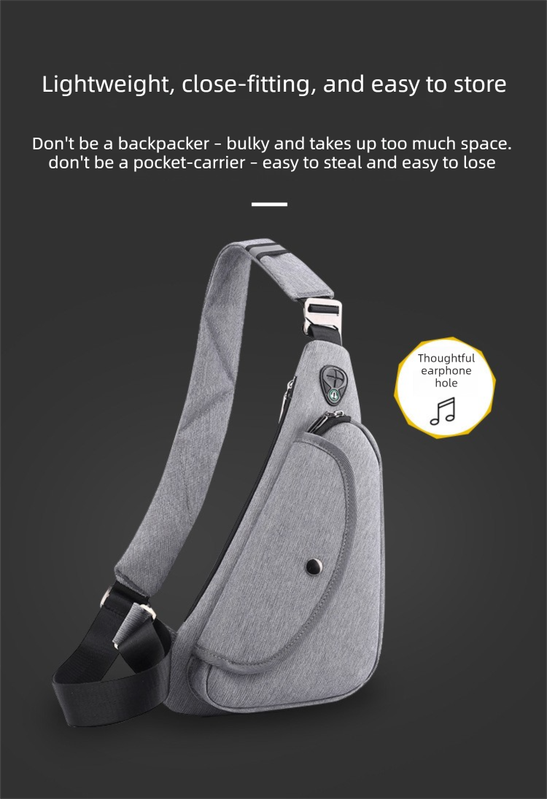 Grey Men's Nylon Fabric Chest Bag – Lightweight, Waterproof & Multi-Functional Crossbody Sling Bag - Image 3