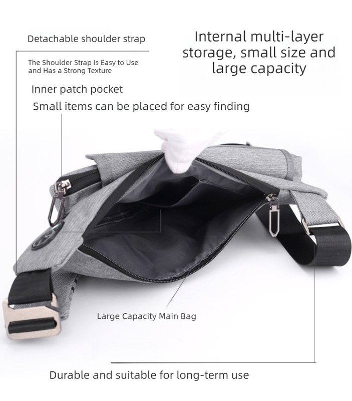 Dark Blue Men's Nylon Fabric Chest Bag – Lightweight, Waterproof & Multi-Functional Crossbody Sling Bag - Image 4