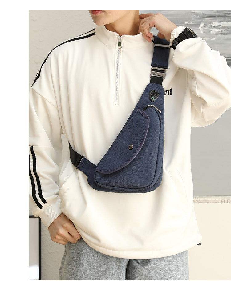 Dark Blue Men's Nylon Fabric Chest Bag – Lightweight, Waterproof & Multi-Functional Crossbody Sling Bag - Image 6