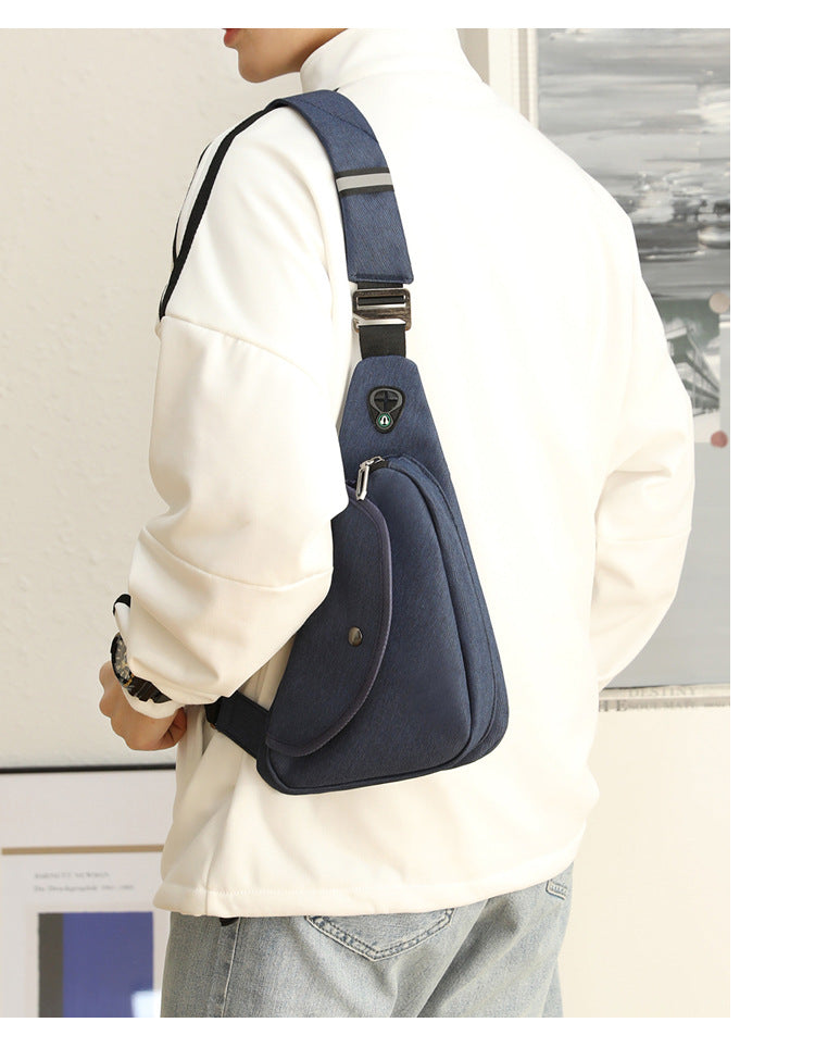Dark Blue Men's Nylon Fabric Chest Bag – Lightweight, Waterproof & Multi-Functional Crossbody Sling Bag - Image 7