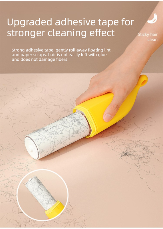 Yellow Multifunctional Banana-Shaped Lint Remover – Portable Sticky Hair Cleaner with 6 Replaceable Rolls - Image 4