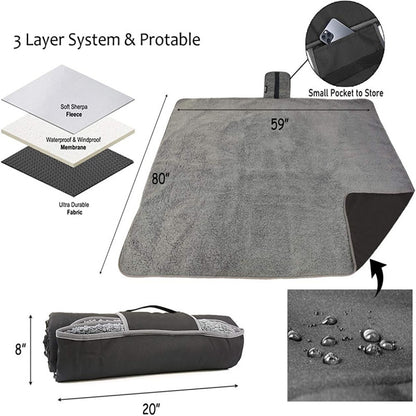 Black and Grey 3-Layer Waterproof Outdoor Blanket – Portable, All-Weather Picnic & Camping Mat with Storage Pocket - Image 2