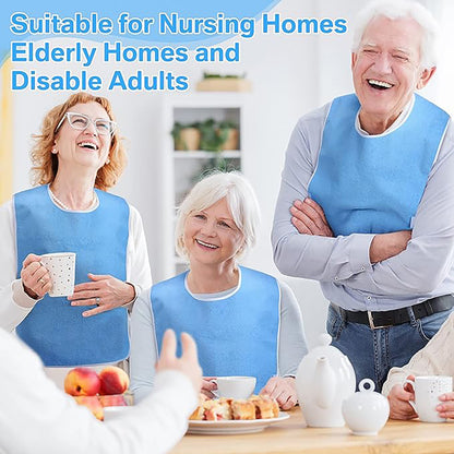 Blue Anti-Stain Feeding Apron with Pocket – Adjustable Care Bib for Elderly & Disabled Adults (2-Pack) - Image 2