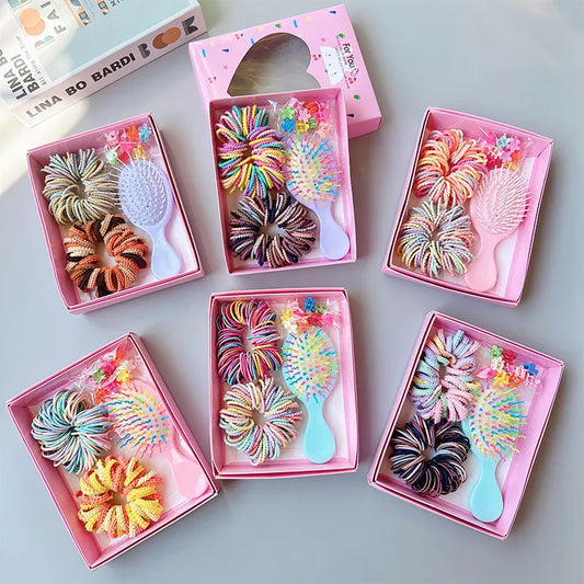Style 2 Boxed Hair Tie Set with Pink Rubber Bands, Cute Hair Accessories & Mini Comb – Perfect Gift for Girls - Image 2