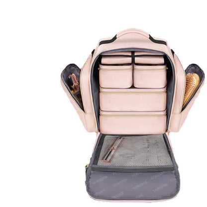 Large Capacity Travel Makeup Backpack with 5 Removable Organizer Cases & Jewelry Roll(pink) - Image 5