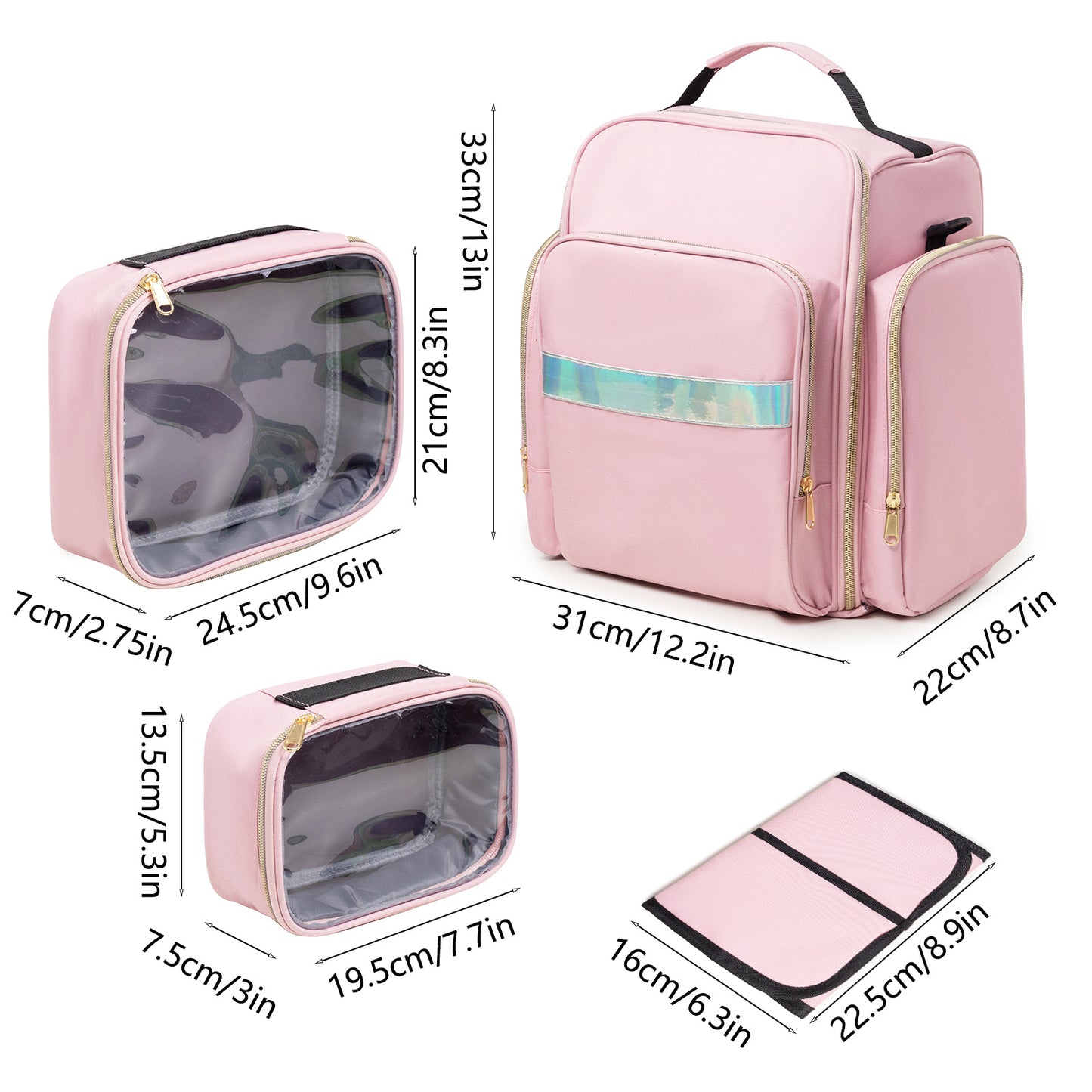 Large Capacity Travel Makeup Backpack with 5 Removable Organizer Cases & Jewelry Roll(pink) - Image 6