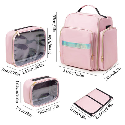 Large Capacity Travel Makeup Backpack with 5 Removable Organizer Cases & Jewelry Roll(pink) - Image 6