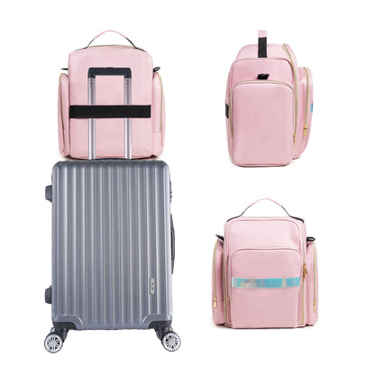 Large Capacity Travel Makeup Backpack with 5 Removable Organizer Cases & Jewelry Roll(pink) - Image 9
