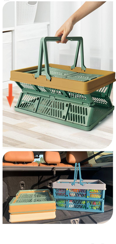 Large Collapsible Storage Basket with Handles - Portable Folding Crate for Shopping, Picnics & Car Trunk(blue) - Image 6